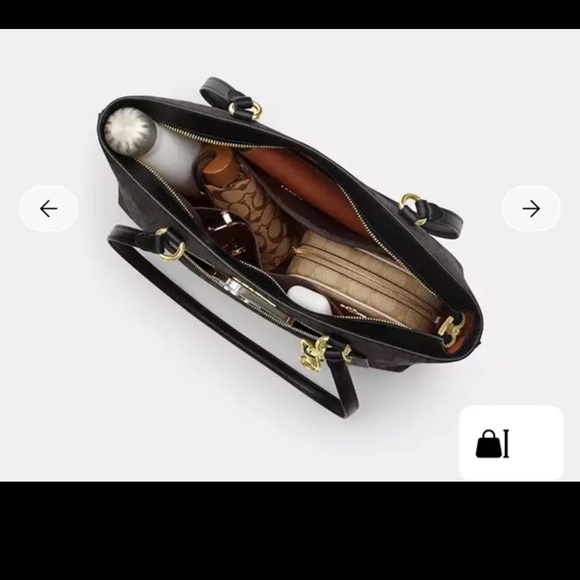 Coach Zip Top Tote Bag In Signature Canvas Black/Walnut/Gold 
Style code -F34603 - Picture 6 of 14